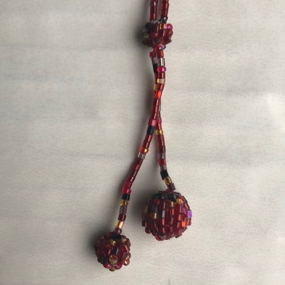 3 Ball Dangle Fire Hand Beaded Necklace - Picture 3 of 6